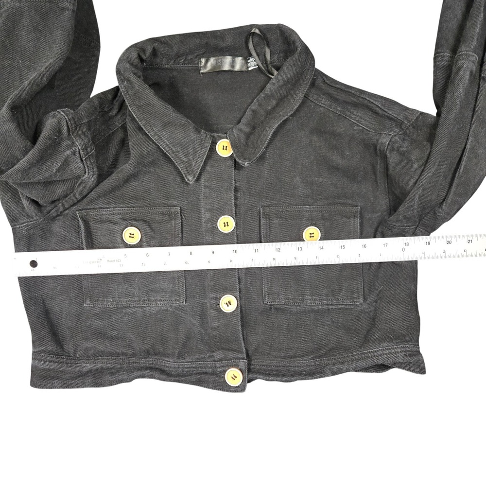 Missguided Womens Cropped Denim Jacket Washed Black Button Front Size US 4 - Picture 2 of 4